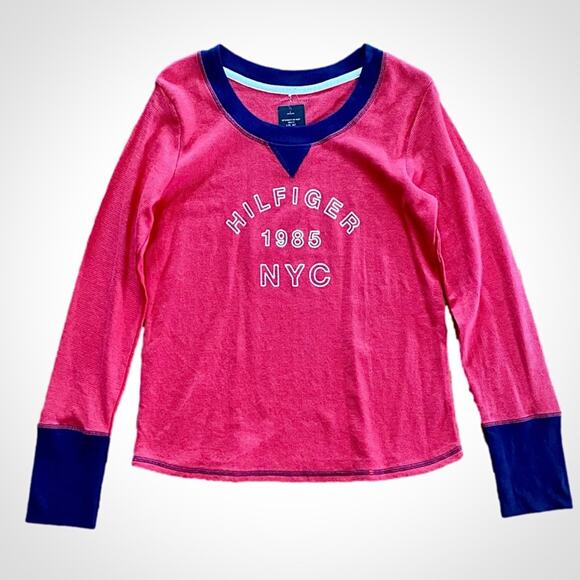 Tommy Hilfiger 1985 NYC Red Blue Thermal Shirt Top Womens Medium - Picture 14 of 15